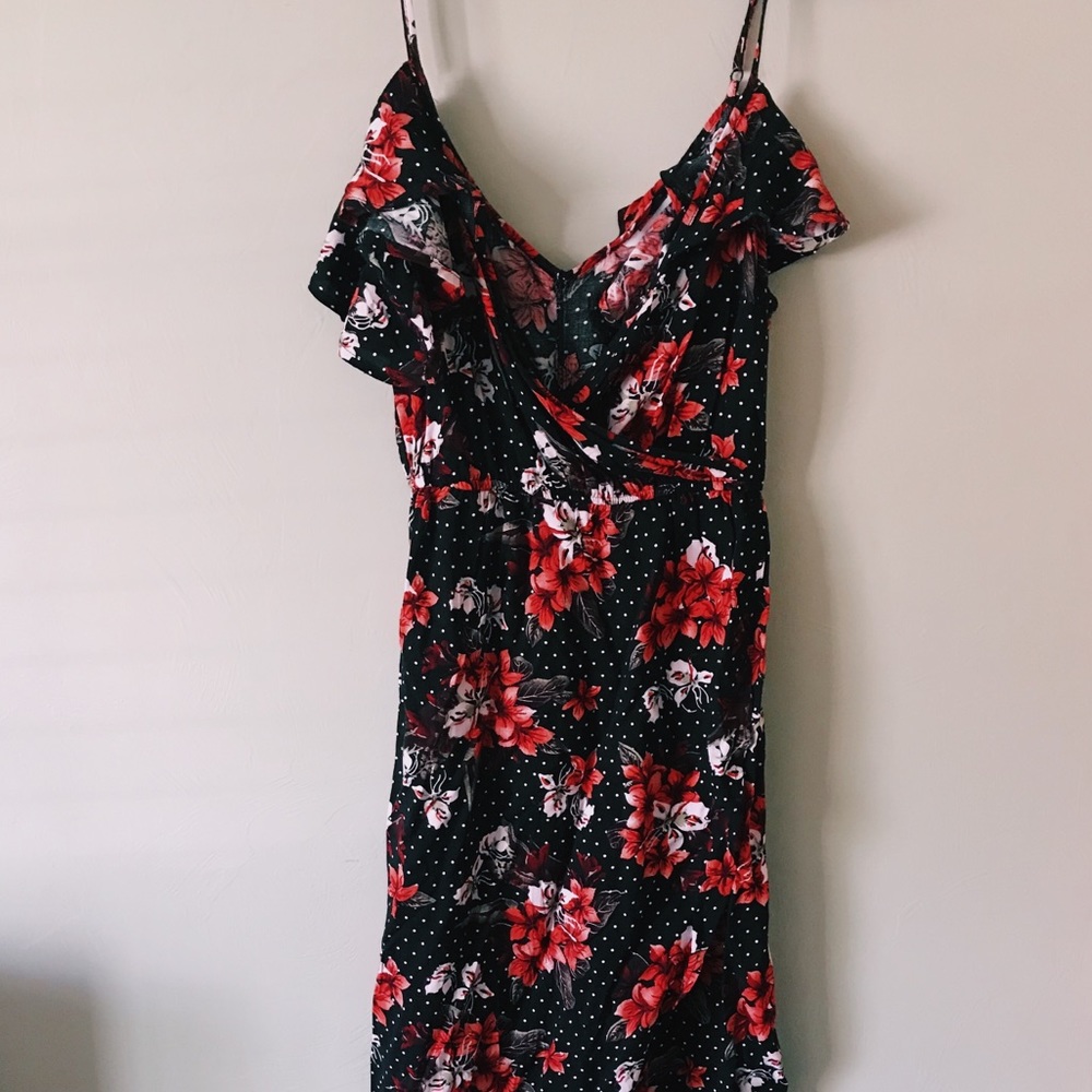 High low floral polka dot dress